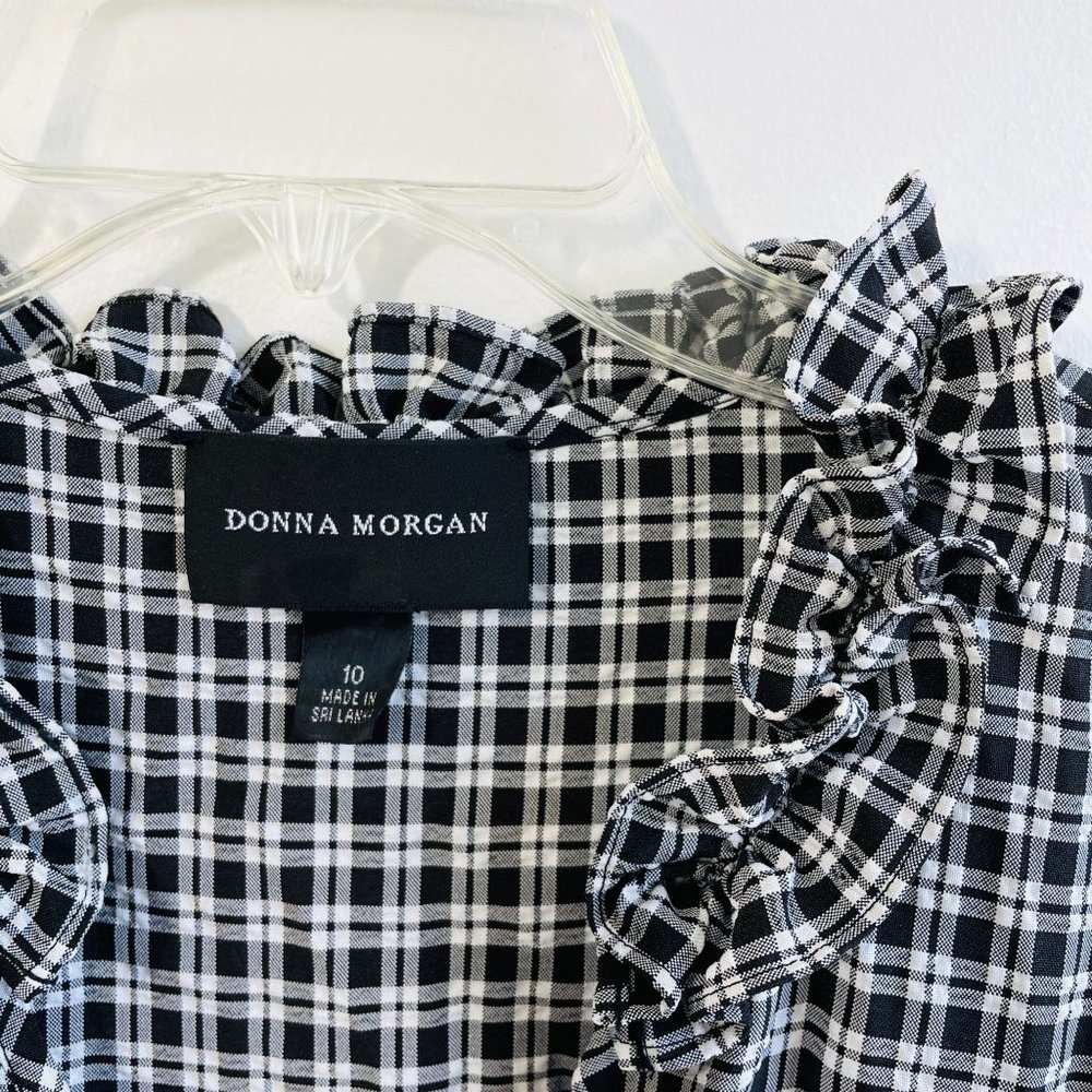 Donna Morgan Midi Dress Size 10 Tiered Dress Plaid Black White Sleeveless New - Picture 8 of 13